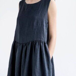 Black Square Neck Linen Dress